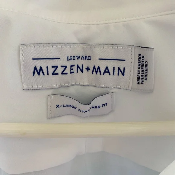 MIZZEN+MAIN Leeward Shirt Men’s XL Standard Fit White Button Up Long Sleeve NWT - Picture 2 of 6
